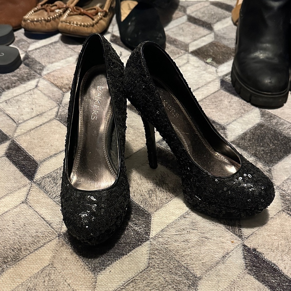 Bakers Black Sequin Heels